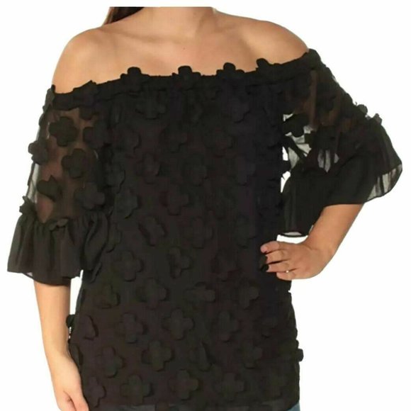 Alfani Womens Off Shoulder Ruffled Pullover Floral - Picture 2 of 2